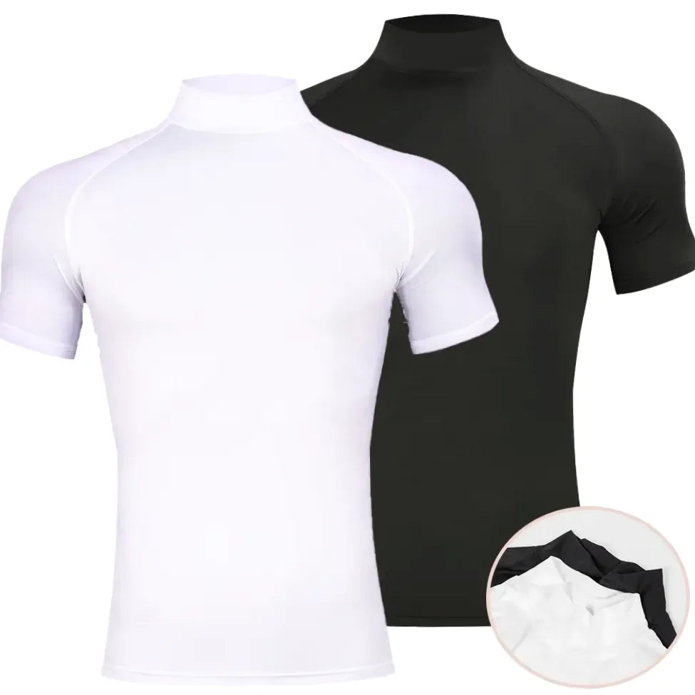 T-shirt de compression col roulé homme manches courtes sport running gym