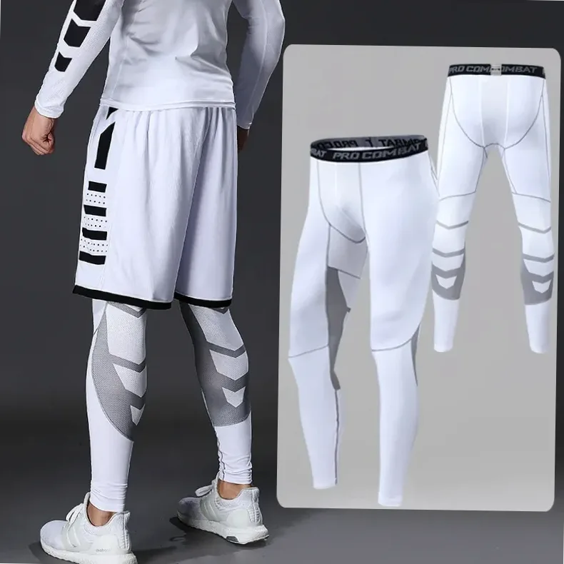 Pantalon de compression homme running gym noir blanc