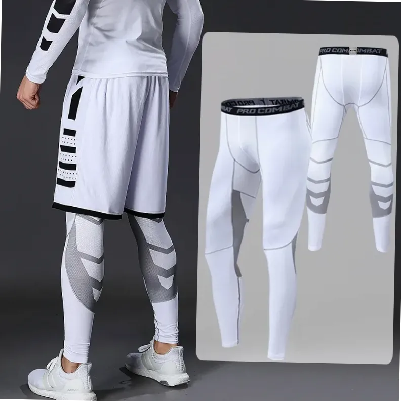 Pantalon de compression homme running gym noir blanc