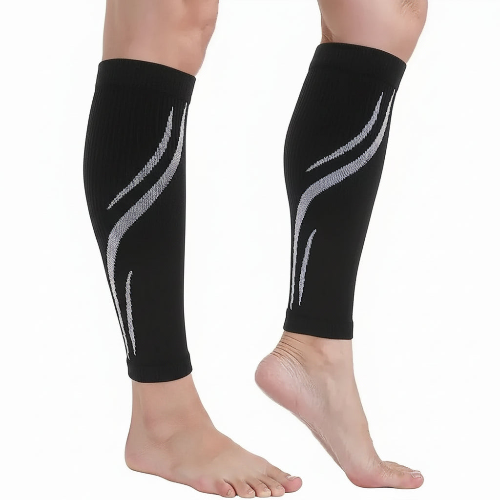 Manchons de compression mollet portés pendant une course à pied