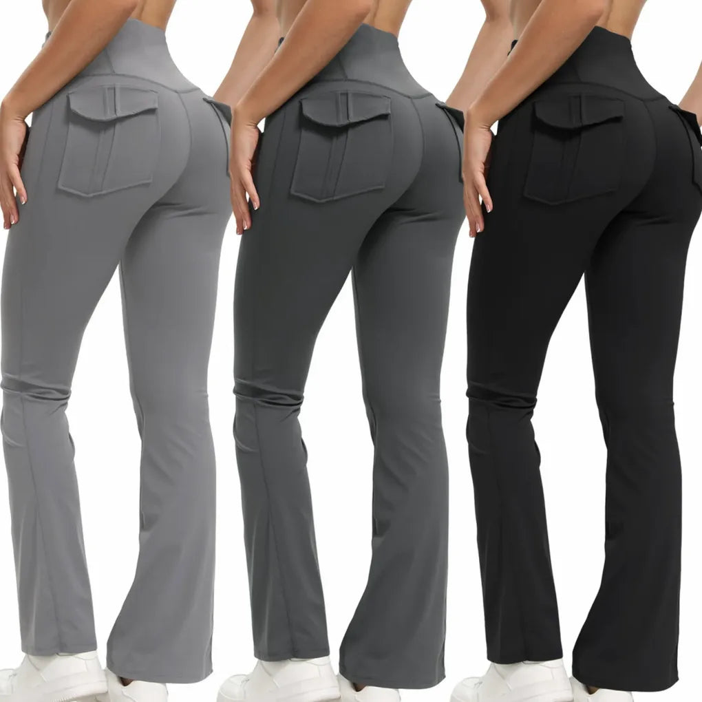 Pantalon yoga taille haute évasé à poches gainant